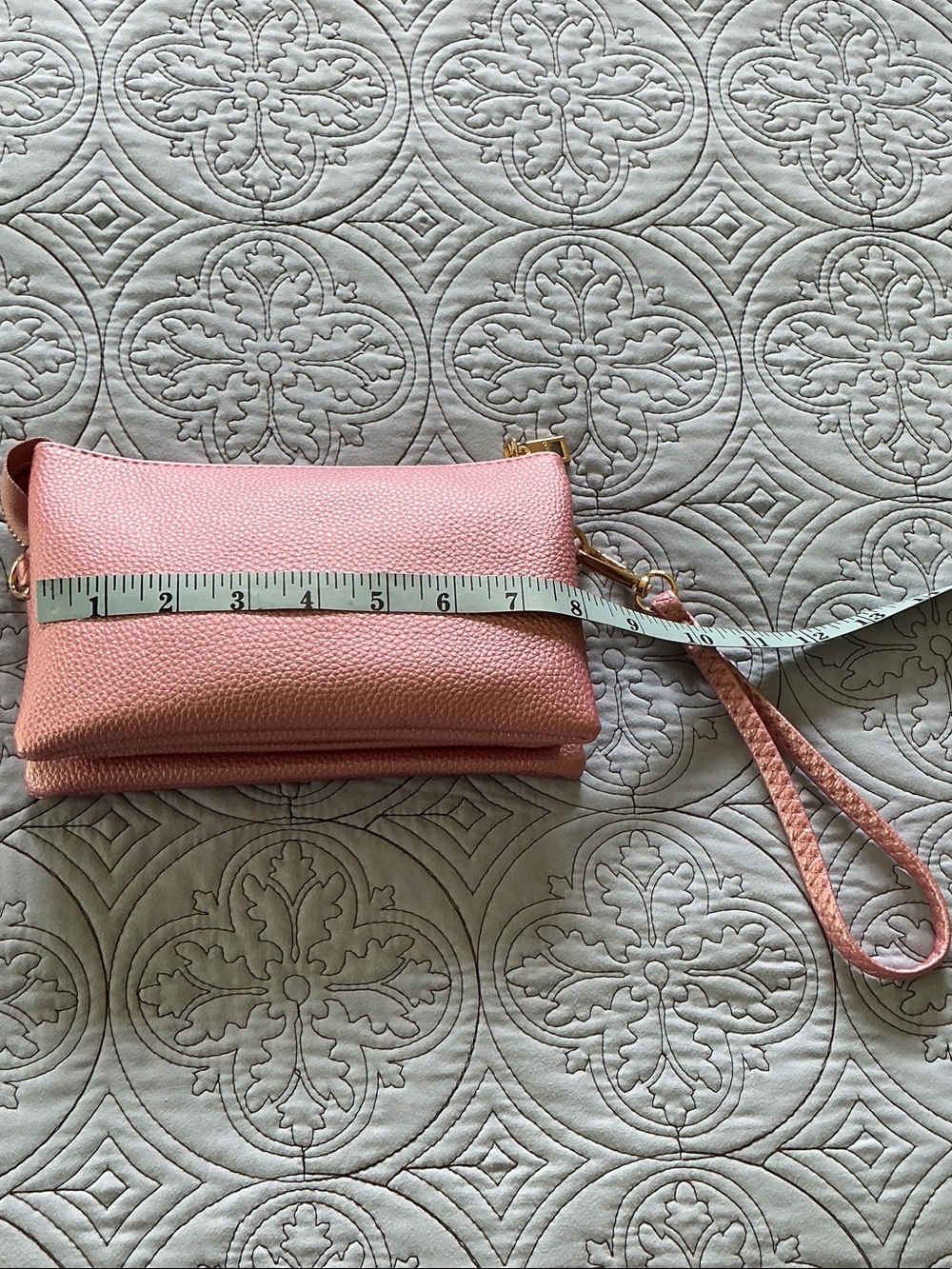 Pink Textured Wristlet Clutch with Removable Strap